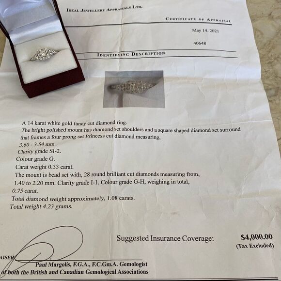 14K Diamond 1.08 Carats Princess Cut Halo Style Engagement Ring - NEW - Picture 10 of 10